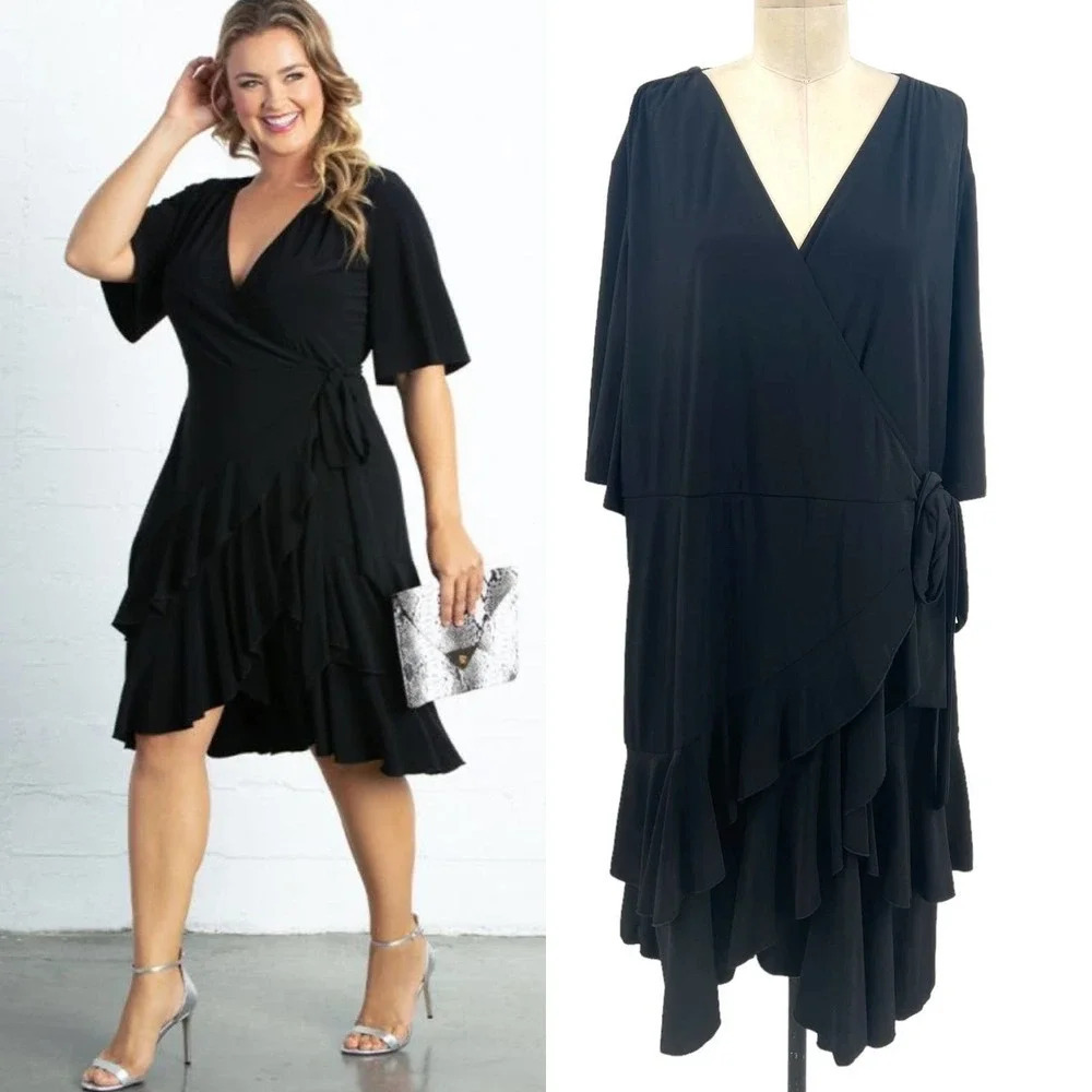 Kiyonna Miranda‎ Wrap Dress in Black Noir Plus Size 5X